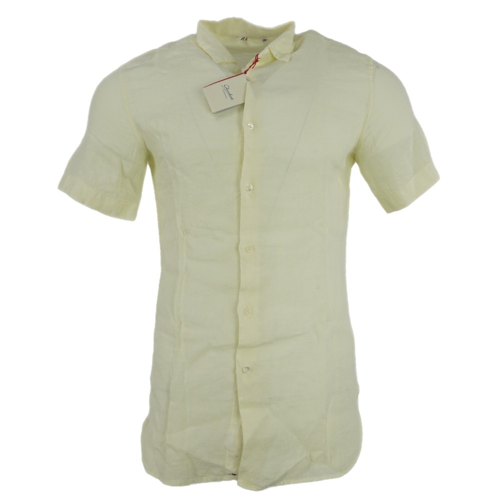 Glanshirt Felix Mens Light Yellow 100% Linen Short Sleeve Button Up Shirt NEW